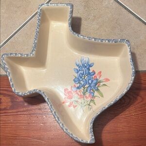 Texas Shaped Ceramic Dish with Floral Design